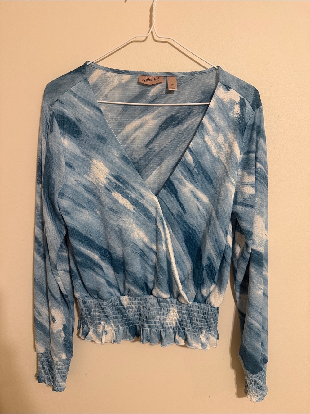Willow & Root Blue Tie-Dye Wrap Long Sleeve Top